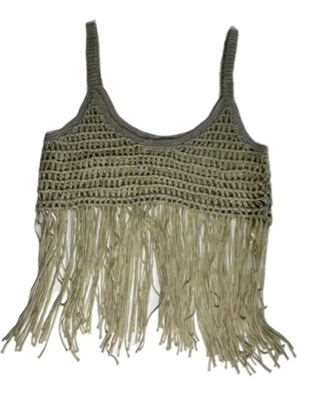 Yuni Apparel Boho Fringe Crochet Swimsuit Coverup Light Green Size S